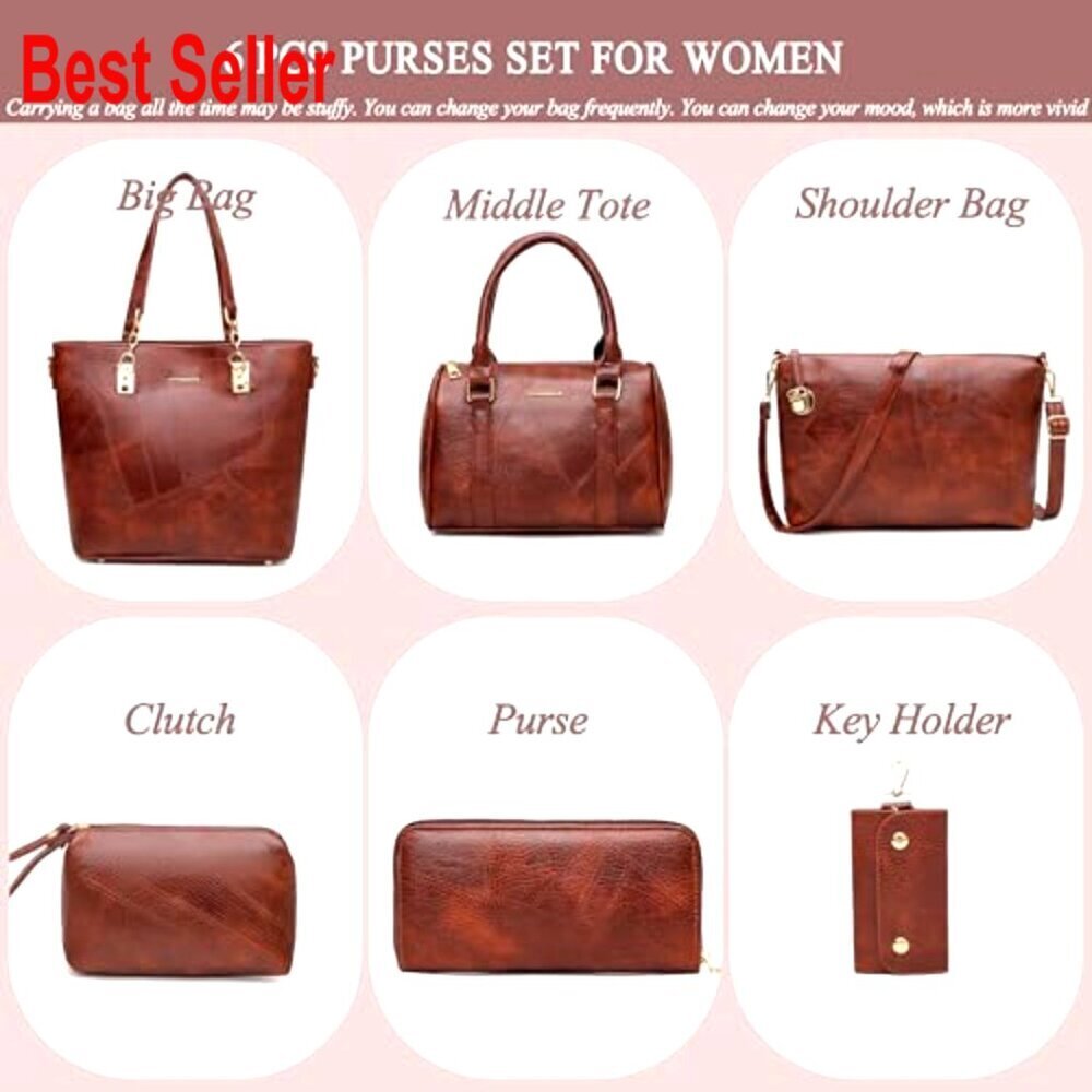 Faux Leather Tote Satchel Shoulder Bag Set with Adjustable Strap - Picture 2 of 6